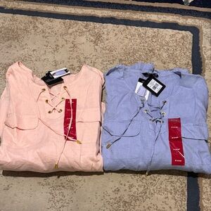 Ellen Tracy Women’s Lace-Up Blouses in Pink and Blue XLarge New with Tags